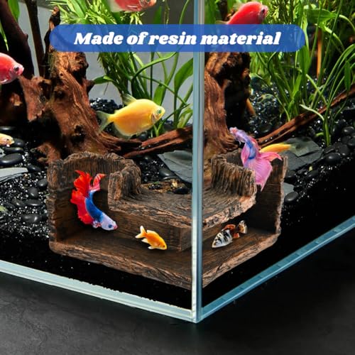 Aquarium Cave Underground Resin Stump Dual Hole Hideout Fish Tank Cave View Fish & Shrimp in Natural Corner Tunnel (Size:5.1×5.1×2.8")