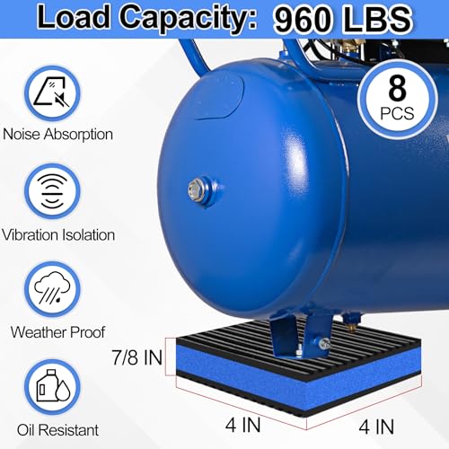 8 Pack Anti Vibration Pads for Washing Machine 4"x4"x7/8", Sound Isolation Vibrating Pad Ribbed Rubber Damping Mat EVA Center for Air Compressors, Conditioner, Treadmill, HVAC Washer Dryer - size: 4" - 8 Pack