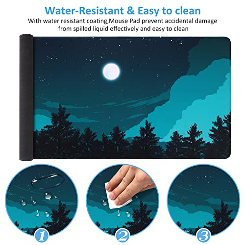 iCasso Extended Gaming Mouse Pad (35.4x15.7 in), Large 3mm Non-Slip Rubber Base Mousepad with Stitched Edges, Waterproof Keyboard Mouse Mat Desk Pad for Work, Game, Office, Home - Silent Night - color: Silent Night