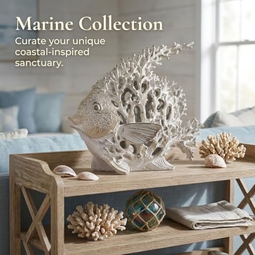 QIANLING Beach Coastal Decor Coral Reef Angelfish Figurines, Modern Nautical Decor Ocean Centerpieces for Living Room, Bathroom, Office, Coffee Table, Beach House, Seaside, Entrance, Shelf Decorative - color: Sandstone White, size: Small