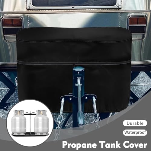 Black Camper Dual 20lb RV Propane Tank Cover Travel Trailer Propane Tank Cover Waterproof Heavy Duty Propane Gas Cylinder Covers - color: Black, size: S(20LB)