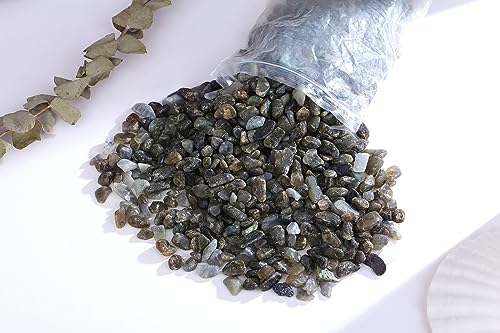 QINJIEJIE Labradorite Crystals Tumbled Chips Natural Stone Gravel Bulk Crushed Rocks Pieces Polished Quartz Stone 0.55Lbs Decorative Fish Tank Pebbles Vase Filler Irregular Shaped Gemstone - color: Grey Labradorite, size: 0.55 Pound