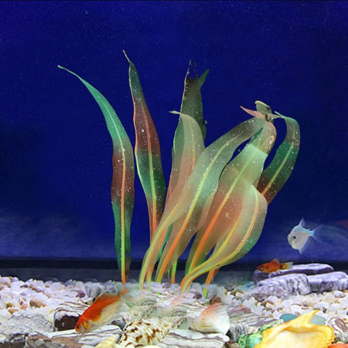 1Pcs Aquarium Decoration Plastic Plants Fish Tank Artificial Plants Glowing Aquarium Kelp Move with Water Flows Soft Silicone Aquatic Seaweed Ornament,Orange,9.84in - color: Orange, size: 9.84in