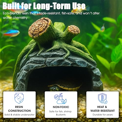 Aquarium Decor, Betta Fish Tank Accessories with Plants, Turtle Tank Decorations, Large Aquarium Ornaments, Fish Hideout, Decorative Accessories for Freshwater & Saltwater Tanks (Tree cave) - color: Tree Cave