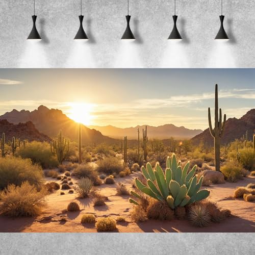 Reptile Habitat Background Sunset Desert Tank Decors Saguaro Cactus Arid Mountain Range Terrarium Background Cacti Sand Dunes Aquarium Background Desert Mountain Fish Tank Background 30x12in - color: Orange, size: 30(W)x12(H)in