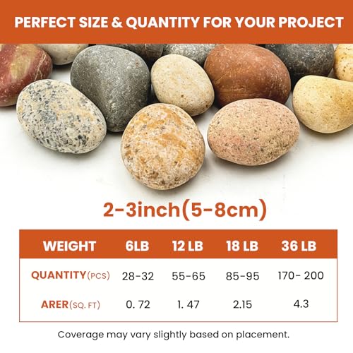 2-3 Inch Mixed Round Pebbles, Smooth River Rocks for Rock Painting, Planters, Vase Filler, Fish Tank, Aquarium Decor & Garden Landscaping, 12LB - color: 12LB, size: 2-3inch