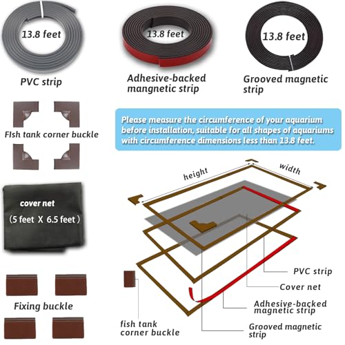 7.5 FT DIY Magnetic Fish Aquarium Anti-Jumping Net Cover, Mesh Screen Netting for Top Cover, Lid Prevents Reptiles from Jumping Out