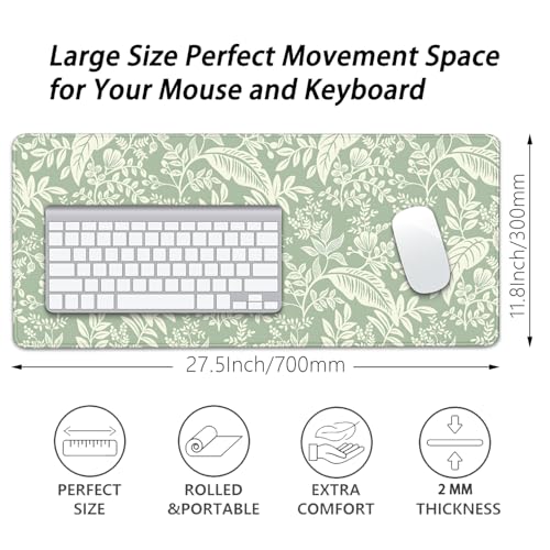 Green Plants Desk Pad Mouse Pad,Large Natural Fresh Mouse Mat with Stitched Edges,Non-Slip Rubber Base Elegant Mousepad for Office PC Keyboard Laptop and Home Work Desk Mat(27.5X11.8 in) - color: Green Plants