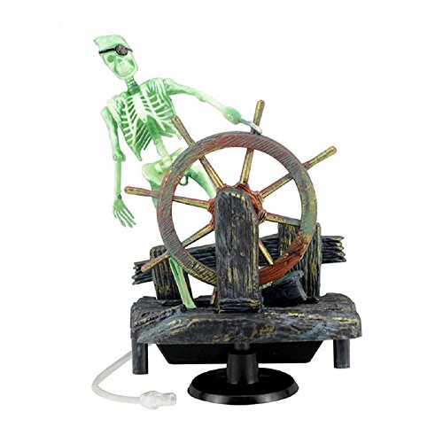Aquarium Decor Ornament Air-Driven Active Skeleton Pirate Captain for Fish Tank Decoration