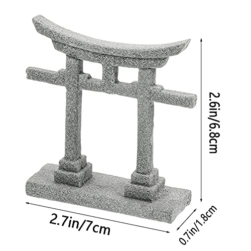 livelyfish Japanese Shinto Torii Gate Fish Tank Decorations Asian Aquarium Statue Decor Japan Shrine Oriental Pagoda Bridge Sandstone Ornament Betta Fish Decorations for Tanks, Grey, S - size: Small-1