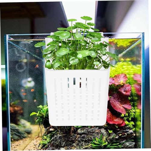 ibasenice 3pack Hanging Aquarium Plant Holder Live Aquatic Plants Hydroponic Baskets for Fish Tank Planting Baskets - color: White