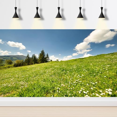 Mountain Pine Trees Aquarium Background Clear Blue Sky Green Meadow Fish Tank Background Fantastic Natural Landscape Terrarium Backgrounds Spring Flowers Green Grass Reptile Tank Backgrounds 48x24in - color: Light Green, size: 48(W)x24(H)inches/ 120(W)*60
