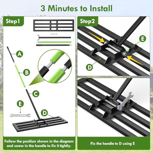 Seeutek Lawn Leveling Rake, 30” x 10” Lawn Leveler with 6.5FT Handle Rakes for Lawns, 0-180° Adjustable Ground Leveler Tool for Yard, Level Soil Sand Dirt Surfaces - size: 30"*10"