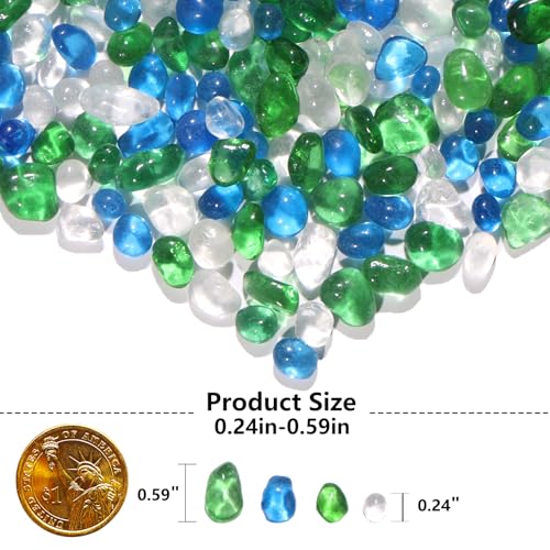 QYGL 0.55LB Green Mixed Clear Glass Pebbles, Tumbled Sea Glass Stones for Vase Fillers, Fish Tank Gravel, Aquarium Rocks, DIY Crafts, Plant Pots, Wedding & Home Decor, Transparent Glass Gemstones - color: Green Mixed