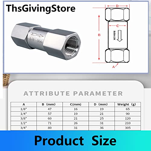 1/8 1/4 3/8 1/2 Inch G Female Thread 304 Stainless Steel Check Valve One Way Non-Return Valve for Water Oil Gas - size: 3/8 Inch