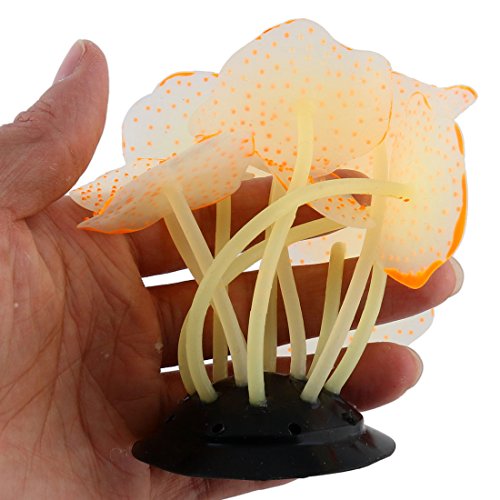 Uniclife Silicone Coral Plant Decorations Glowing Artificial Ornament for Fish Tank Aquarium, Orange, Ball Shape Glow Fish Tank Decorations for Betta Fish - color: Orange
