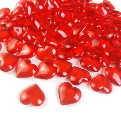 HappyFiller 150 PCS Red Acrylic Hearts for Shaped Crystals Fake Heart Gems for Vase Fillers,Table Scatters,Wedding Centerpieces,Birthday,Engagement Party,Bridal Shower Gifts,11 OZ - color: Red