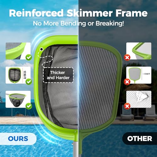 Mowend 【Upgrade】 Pool Net Total Length 6 Feet, Swimming Pool Skimmer Net with 6 Section Telescopic Aluminum Pole for Fast Cleaning Ponds, Hot Tub, and Spas, Pool Cleaner Supplies and Accessories - color: Green, size: Total Length 6 Feet-Thicker Frame