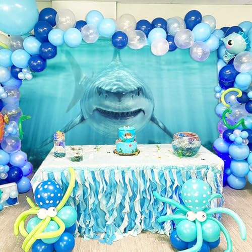 Shark Under The Sea Backdrop 6x4ft Fabric Underwater World Backdrops for Photography Ocean Coral Reef Shallows Aquarium Background Theme Party Decorations Banner Birthday Photo Studio Props - size: 6x4FT