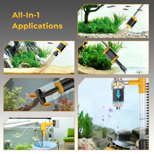 HiTauing Aquarium Gravel Cleaner, Cordless/Corded 6 in 1 Electric Fish Tank Vacuum Cleaner Compatible with Dewalt 20V Battery, 3 Adjustable Power, Automatic Water Change for Freshwater and Saltwater