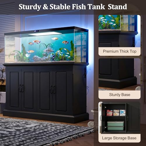 Modern 55-75 Gallon Fish Tank Stand with Power Outlet (4 AC 2 USB Ports), Heavy Duty Aquarium Stand with Cabinet Storage for Fish Tank, Turtle Tank, Reptile Terrarium, 1000LBS Capacity, Black - color: Black, size: 50x20x36.2 Inch