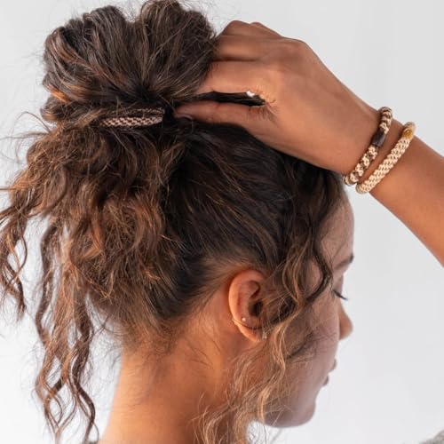 L. Erickson Beige and Brown Hair Ties for Thick Hair, Grab & Go Ponytail Holders, 8 Pack, Oatmeal, Thick No-Crease Bands with Strong Hold, Damage-Free Design, Warm Neutral Blend - color: Oatmeal