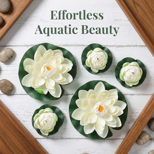 6pcs Artificial Lotus Flowers: Floating Water Lilies with Lotus Pad - Lifelike Fake Plant for Home Garden Pond Decor Outdoor Pool Fish Tank Aquarium
