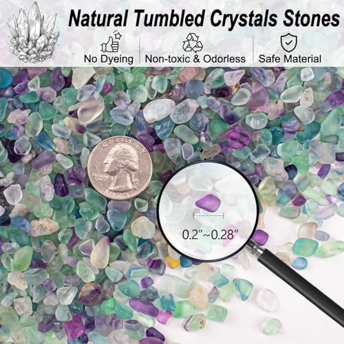 14 Oz Fluorite Aquarium Gravel Rocks Crystal Chips Stones, Natural Tumbled Healing Crystal Chips Bulk Polished Crushed Stones Pebbles for Vase Fillers, Aquarium and Home Decoration, 5-7mm - color: Fluorite, size: 0.88 LB