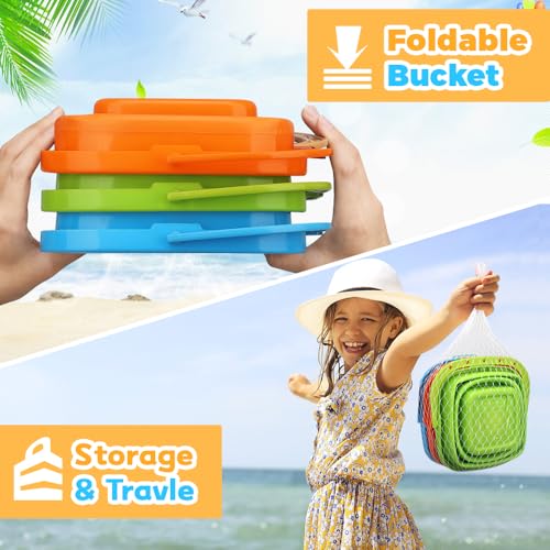 Foldable Beach Bucket, Large Silicone Pail Bucket Sand Buckets Collapsible Bucket, Sand Beach Toys for Kids Adults Beach Play Camping Gear Water Food Jug, Dog Bowls, Camping