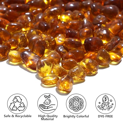 QYGL Sea Glass Stones - Amber Clear Glass Pebbles Gemstones - Perfect for Aquarium Rocks, Fish Tank Gravel, Vase Fillers, DIY Crafts, and Home Decor (0.9LB/14oz) - color: Amber
