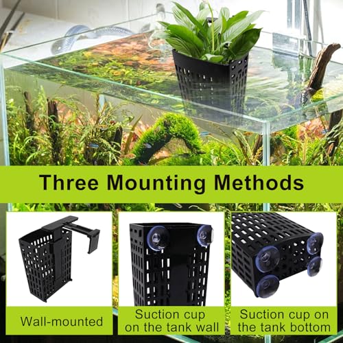 4 Pack Aquarium Plant Holder, Fish Tank Plant Basket with Extendable Hook and Suction Cup, Adjustable Planter for Aquaponic Cultivation and Aquascape Decor (Black)