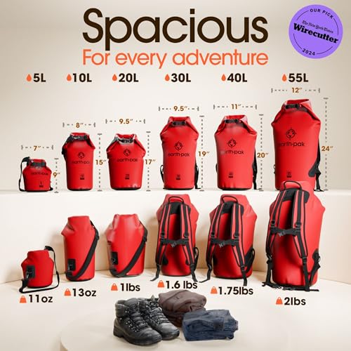 Earth Pak Waterproof Dry Bag - Roll Top Waterproof Backpack Sack Keeps Gear Dry for Kayak with Waterproof Phone Case - color: Red, size: 10L
