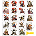 Peacoblue 18 Sheets Rub on Transfers for Crafts, Samurai Cat 3.6"x3.9" UV DTF Cup Wraps Waterproof Cold Transfers Stickers for Wood Glass Metal Cup Tumblers Mirrors Mugs Home Decor - style: Samurai Cat