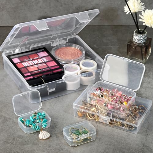7 Pack Mixed Sizes Rectangular Mini Plastic Containers Clear Plastic Storage Boxes with Hinged Lids Empty Beads Organizers for Small Items Art Craft Jewelry Projects - size: 4 Size 7 Pcs