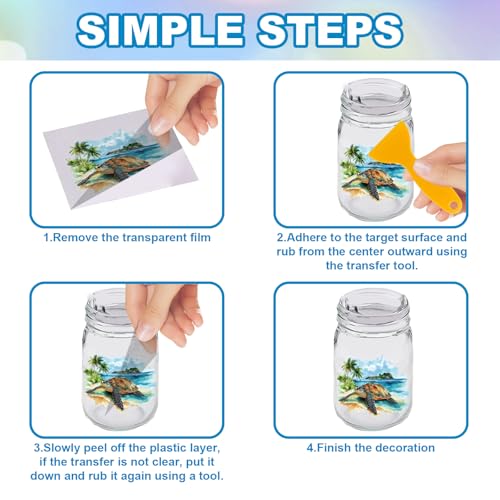 GLOBLELAND 18 Sheets Summer Sea Turtle Transfer Stickers 3.9x3.6inch Ocean Animal Colorful Transfer Decal Rub on Transfer for Furniture Vase Glass Art Crafts Decorations - style: Sea Turtle