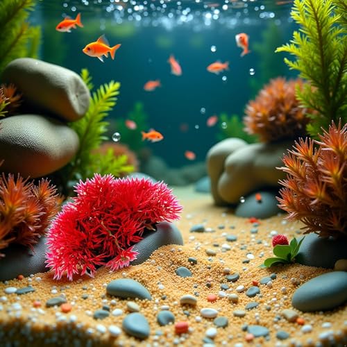 Red Artificial Flowers, Fake Flowers, Artificial Pine with Base Grass Fish Tank Ornament Aquatic Plant Landscape Decor, Aquarium Décor Plastic Plants