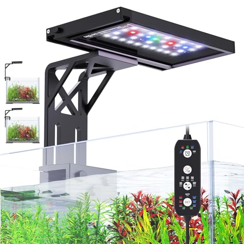 SEAOURA Clip On Aquarium Light for Plants-24/7 Cycle Fish Tank Light with Timer, Full Spectrum+7 Colors Mode, Auto On/Off, Adjustable Brightness and Height, 12W (7inch for 7-12 inch Tank) - size: 7inch for 7-12 inch tank