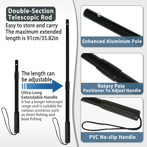 All Metal Telescoping Rubber Fishing Net with Handle Length: 59" Depth:19.7" Hoop: 26"x18" Large Silicone Fish Landing Net Pier/Kayak/Fishpond/Saltwater/Salmon Extendable Fishing Gear - color: Black with a Extra Replacement Net