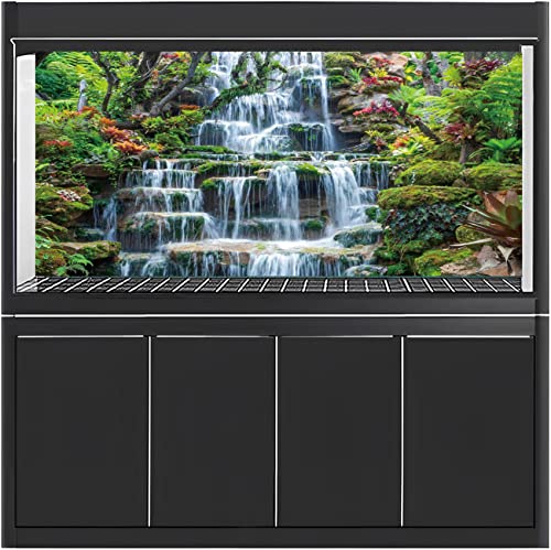 AWERT 36x24 inches Waterfall Aquarium Background Forest Park Green Tropical Plants Fish Tank Background Reptile Habitat Background Vinyl Background - size: 36x24in/90x60cm