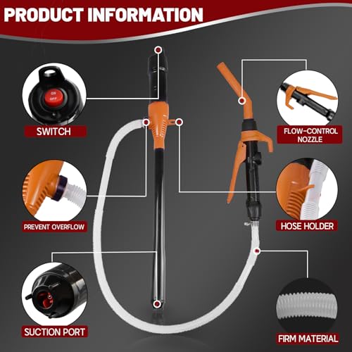 FUELIO Battery Operated Gas Pump with Nozzle - Battery Powered Gasoline Transfer Pump With 3 FT Long Hose 2.2 GPM Transfer Pump For Water Kerosene Gas Can Hand Fuel Pump