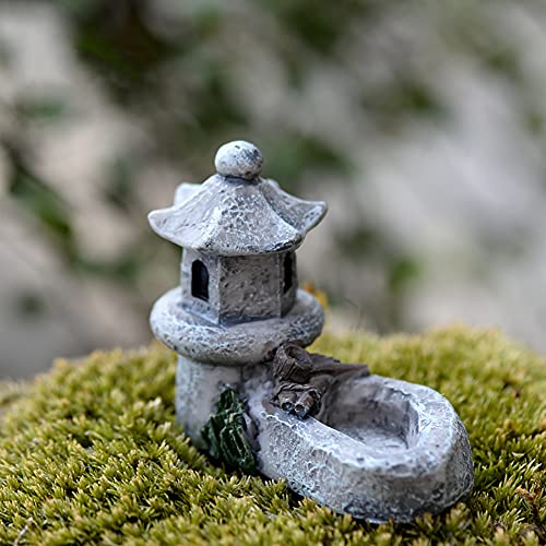 4 Pcs Mini Retro Pond Tower Figurines Miniature Garden Stone Tower Craft Terrarium Figurine Micro Landscape Indoors Outdoors Decorative Accessory