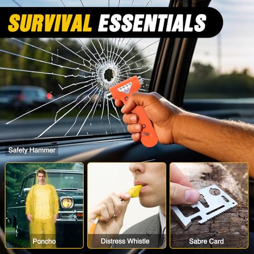 Nilight Car Emergency Kit with Jumper Cable, First Aid Kit Safety Assistance Tools for Travel Camping Outdoor Cars Truck SUV RV, Roadside Essentials with Flash Light - color: Essential Kit+Air Compressor+Tire Fuse kit