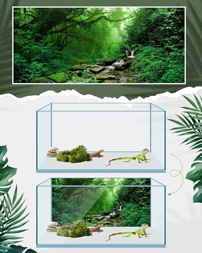 Breling 4 Pcs Reptile Habitat Background with Nano Glue Gobi Sun Cactus Stone and Green Tree Fern Stream Terrarium Background Polyester Durable Aquarium Accessories (Style2,36 x 18 Inch) - color: Style2, size: 36 x 18 Inch