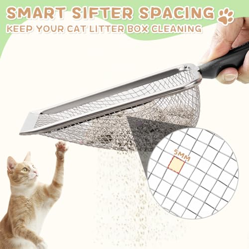 Metal Cat Litter Scoop,Sturdy Litter Cleaner Corner Shovel,Stainless Steel Mesh Litter Shovel,Easy to Clean Reptile Terrarium Sand Waste(Black)-Christmas - color: Black, size: L