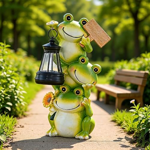 Realistic Frog Resin Figurine Glass Fish Tank Edge Hanging Ornament Outdoor Garden Flower Pot Rim Decor Animal Statue for Aquarium Patio Yard Home Decoration (Frog with a Lantern) - color: Frog With a Lantern