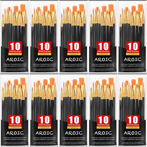 AROIC Paint Brush Set, 10 Pack 100 Pcs Acrylic Paint Brushes Artist Paint Brushes for Oil Watercolor Acrylic Face Rock Painting（Black） - color: Black, size: 100pcs