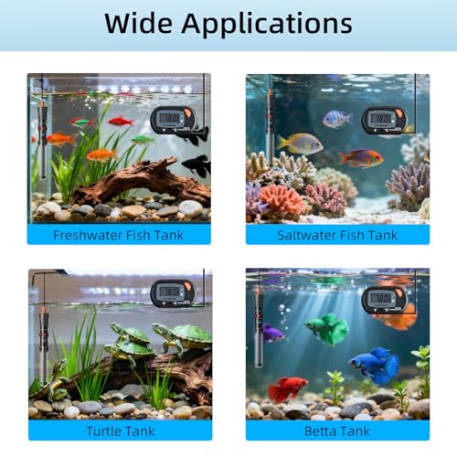 HiTauing Aquarium Heater 25W/50W/100W/200W/300W, Adjustable Knob Fish Tank Heater with Digital Thermometer, Submersible Betta/Turtle Tank Heater for Freshwater and Saltwater Tanks - size: 100W for 10-30 gallon