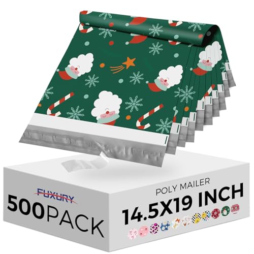 Fuxury Christmas Poly Mailers 14.5x19 Inch 500Pcs,Large Shipping Bags Christmas for Clothing,Strong Adhesive Shipping Envelopes for Small Business, Self Seal Poly Bag Mailing Envelopes Green Santa - color: Green Christmas Santa, size: 14.5x19'' 500pcs