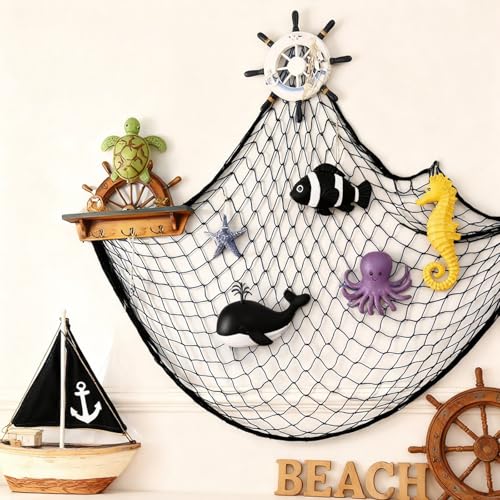 Decorative Fishing Net 2 Pack, 5x10 ft Large Black Fish Net Decor for Wall, Photo Display, Nautical Mermaid Pirate Ocean Themed Beach Hawaii Under the Sea Party Decorations - color: Black, size: X Large-5x10 Ft