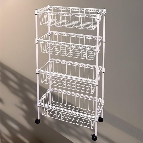 NSF white 4-layer storage rack, kitchen basket rack, vegetable tableware sorting, laundry room dirty clothes storage, detachable storage basket, multifunctional household epoxy resin - size: 4-White DIY basket